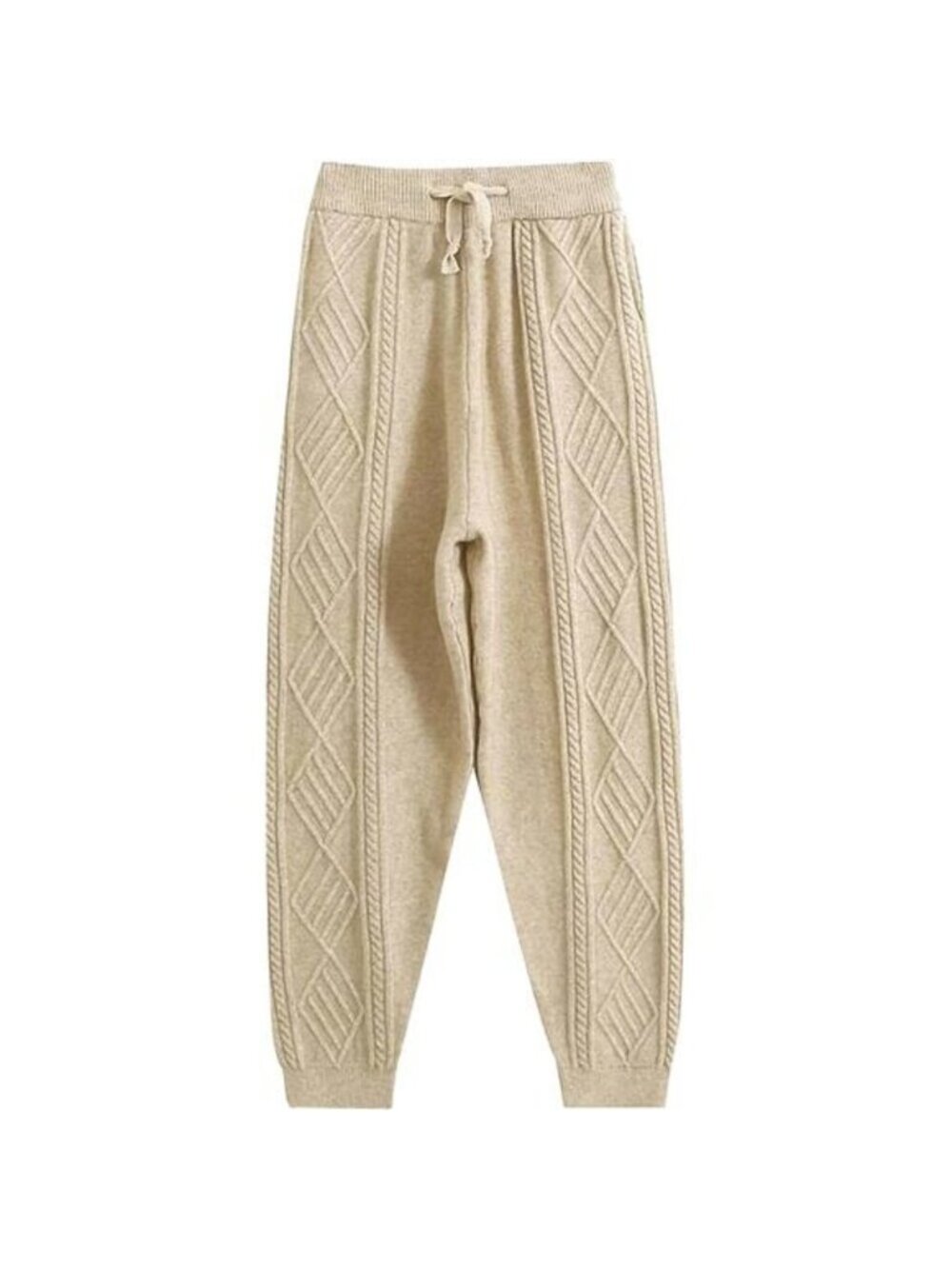 Women' s Cable Knit Sweater Pants Long Harem Jogger with Elastic Waist